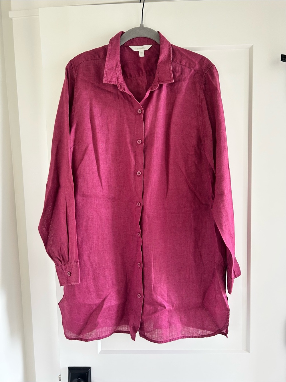 Garnet Hill Fuchsia Button-Down Tunic Shirt